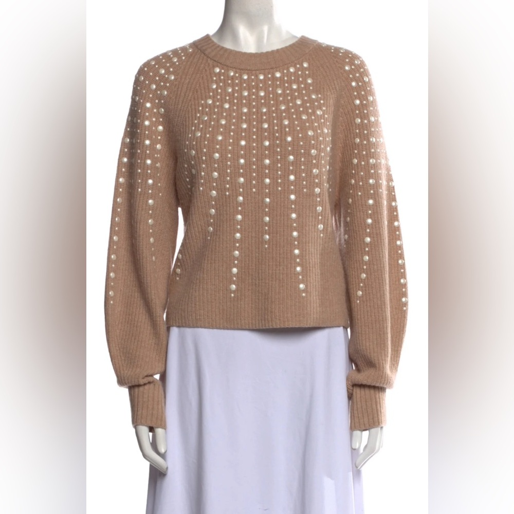 INTERMIX Tan Sweater with Pearl Accents